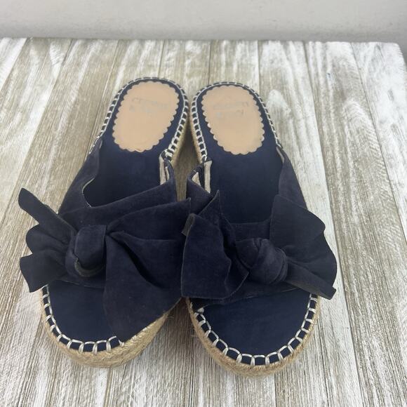 Crown & Ivy Sandals Keisha Flatform Slide Espadrille Navy Suede 7.5 Preppy - Picture 3 of 9